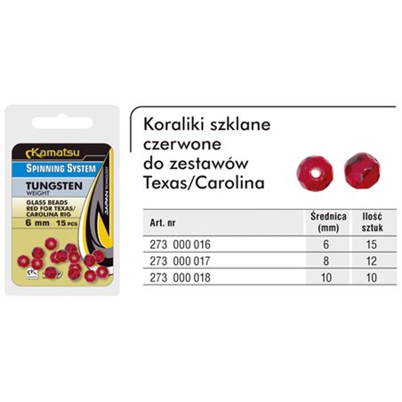 Koraliki Szklane Czerwone do Zestawów Texas Carolina 10mm Spinning System