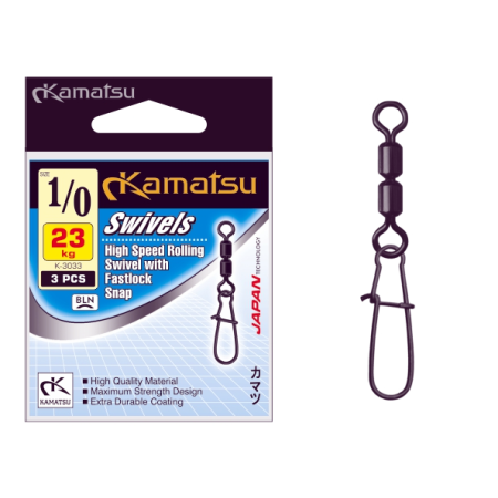 High Speed Rolling Swivel with Fastlock Snap 1/0 23kg K-3033