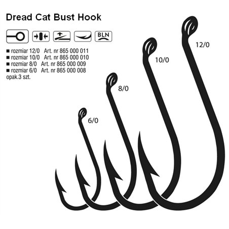 Dread Cat Bust Hook 6/0 Black Nickel Ringed