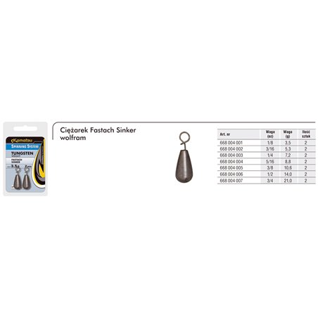 Ciężarki Wolframowe Fastach Sinker 21g 3/4oz. Op Spinning System