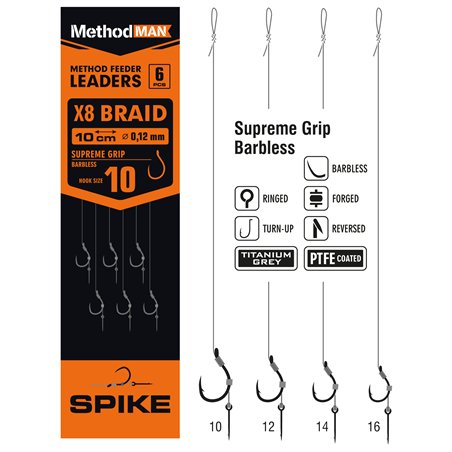 Przypon Method Feeder Z Bagnetem Z Haczykiem Methodman Supreme Grip Titanium Grey Barbless rozmiar 16 plecionka 0,10mm