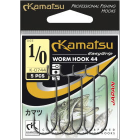 Kamatsu Worm Hook 44 1/0 Black Nickel Ringed Hook