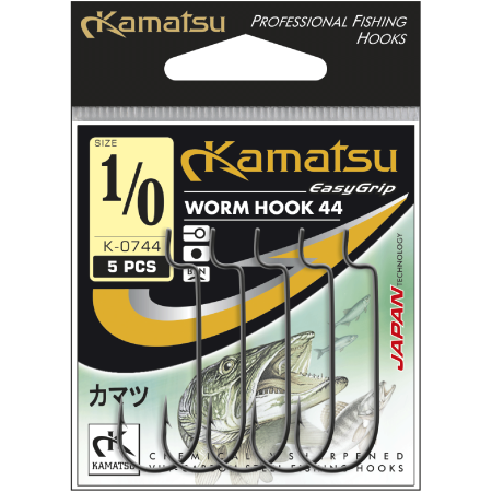 Kamatsu Worm Hook 44 1/0 Black Nickel Ringed Hook