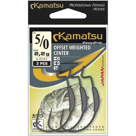 Kamatsu Offset Weighted Center 3/0 Black Nickel Ringed 1g Hook